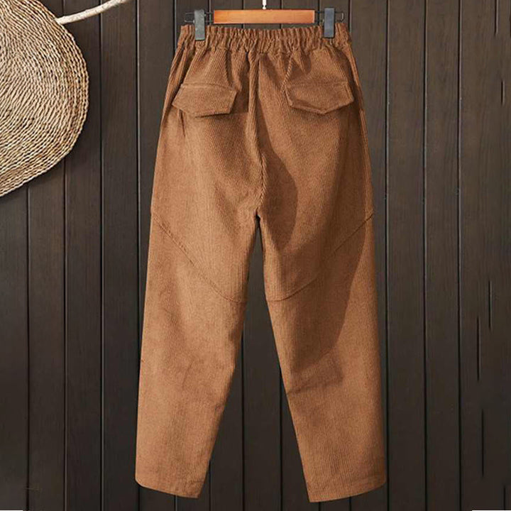 Pantalones harén de pana de algodón para mujer con diseño grueso de color peruano Buddha Stones y bolsillos - image 1