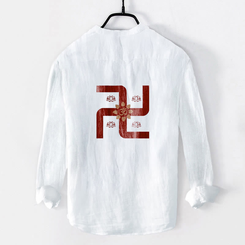 Camisa de manga larga de lino y algodón para hombre con diseño de esvástica, símbolo Om y loto con Buddha Stones. - image 8