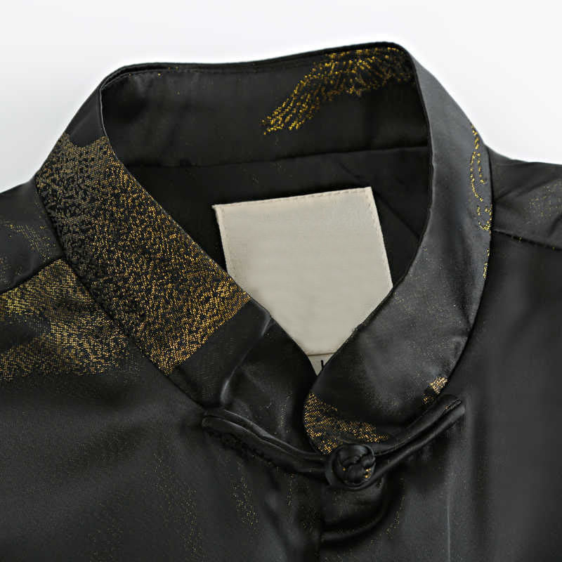 Chaqueta de manga larga para hombre con botones de rana y diseño de grulla de montaña dorada teñida con Buddha Stones, con bolsillos - image 4