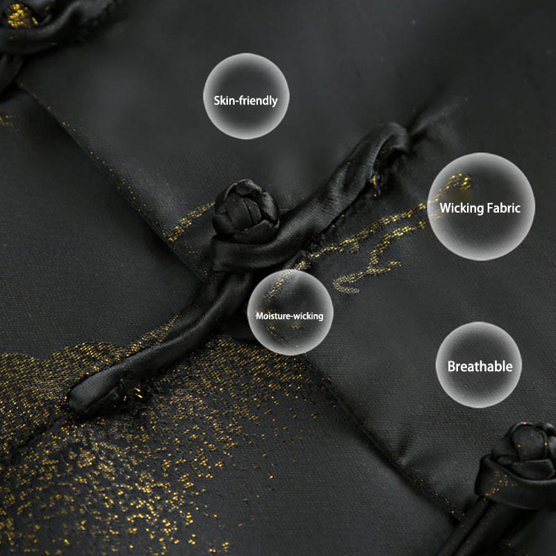 Chaqueta de manga larga para hombre con botones de rana y diseño de grulla de montaña dorada teñida con Buddha Stones, con bolsillos - image 6