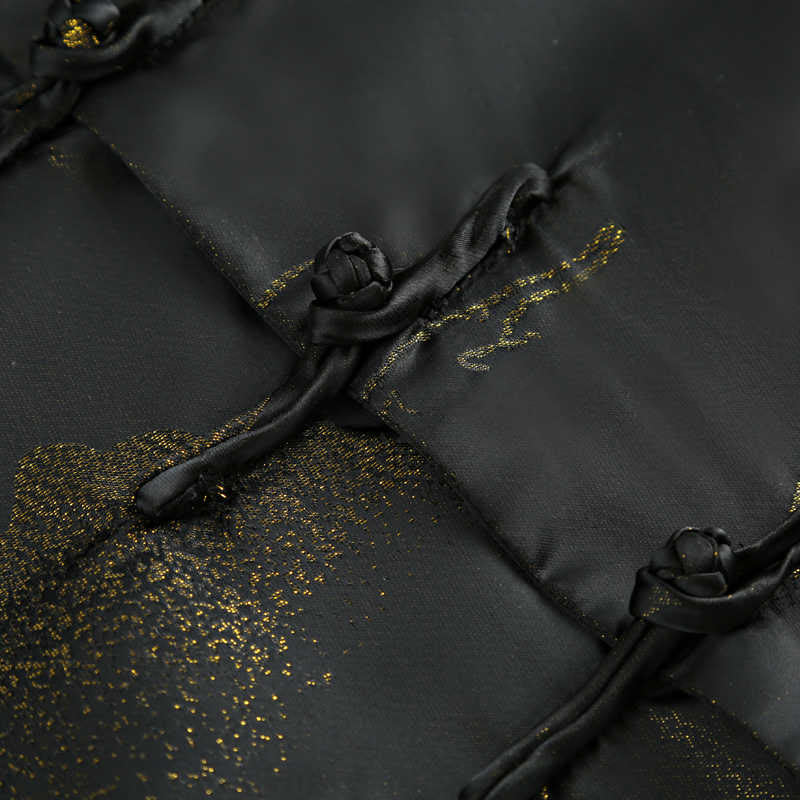 Chaqueta de manga larga para hombre con botones de rana y diseño de grulla de montaña dorada teñida con Buddha Stones, con bolsillos - image 7