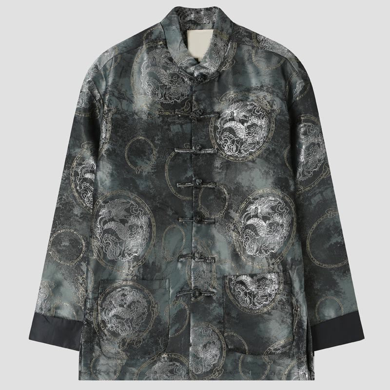 Chaqueta de manga larga con botones de rana y bolsillos para hombre, con Buddha Stones Kirin - Gris - US/UK/AU44, EU54 (4XL) - image 0