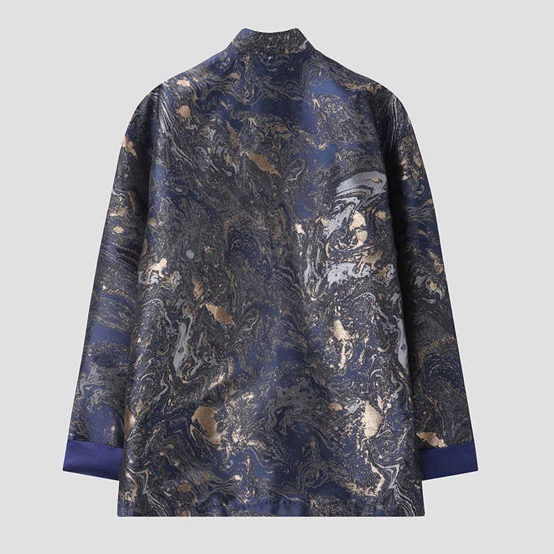 Chaqueta de manga larga con botones de rana y bolsillos para hombre, con Buddha Stones, montañas de agua azul que fluyen - image 2
