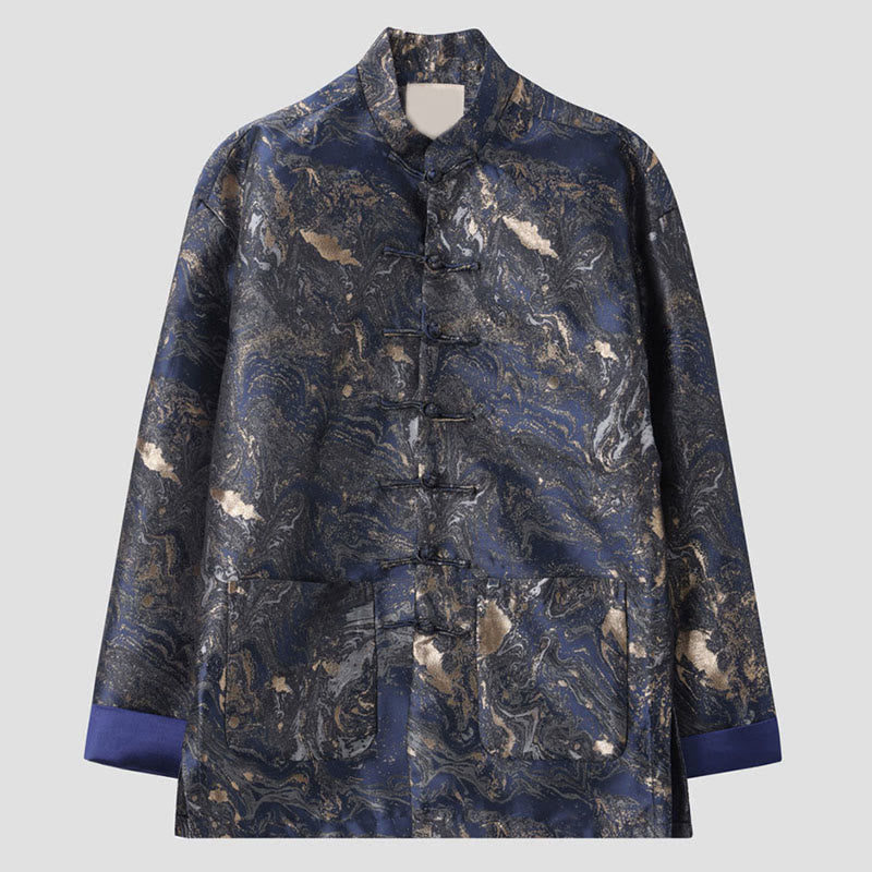 Chaqueta de manga larga con botones de rana y bolsillos para hombre, con Buddha Stones, montañas de agua azul que fluyen - image 1