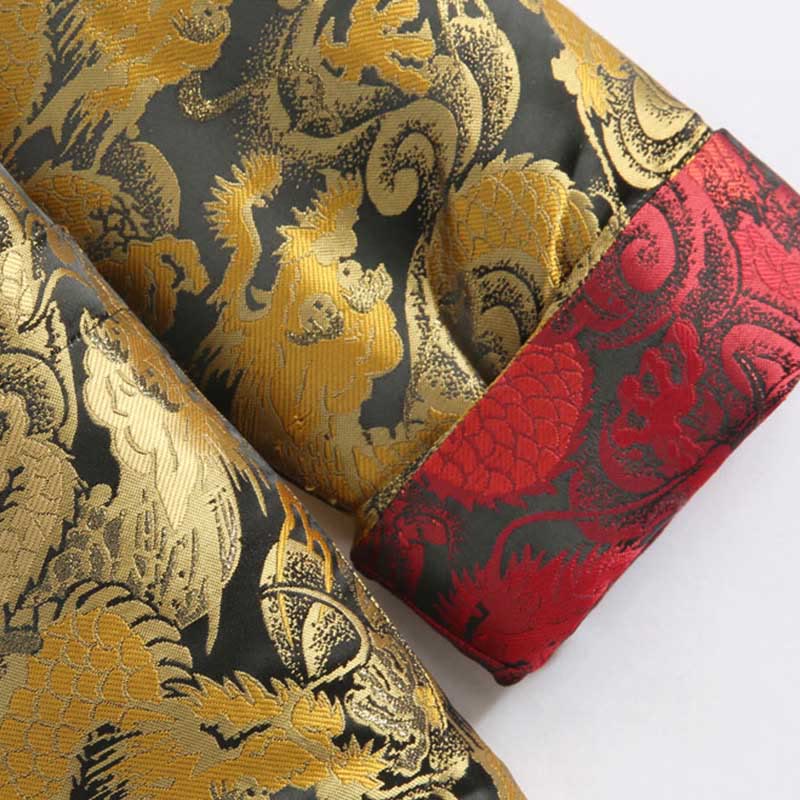 Chaqueta de hombre de manga larga con botones de rana, cálida, jacquard, con diseño de dragón de invierno y Buddha Stones, con bolsillos - image 9