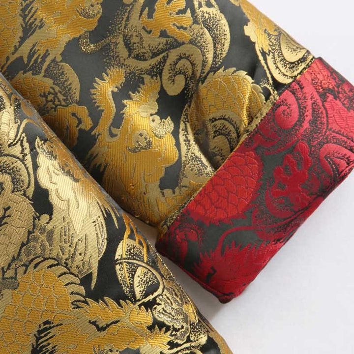 Chaqueta de hombre de manga larga con botones de rana, cálida, jacquard, con diseño de dragón de invierno y Buddha Stones, con bolsillos - image 9