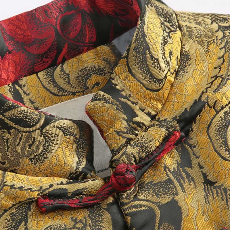 Chaqueta de hombre de manga larga con botones de rana, cálida, jacquard, con diseño de dragón de invierno y Buddha Stones, con bolsillos - image 4