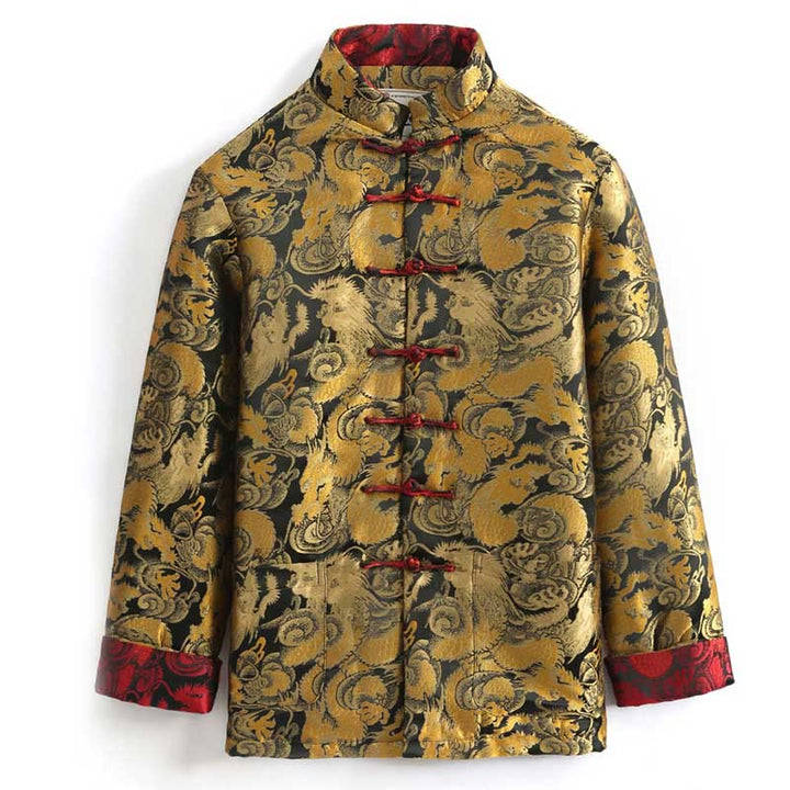 Chaqueta de hombre de manga larga con botones de rana, cálida, jacquard, con diseño de dragón de invierno y Buddha Stones, con bolsillos - image 1