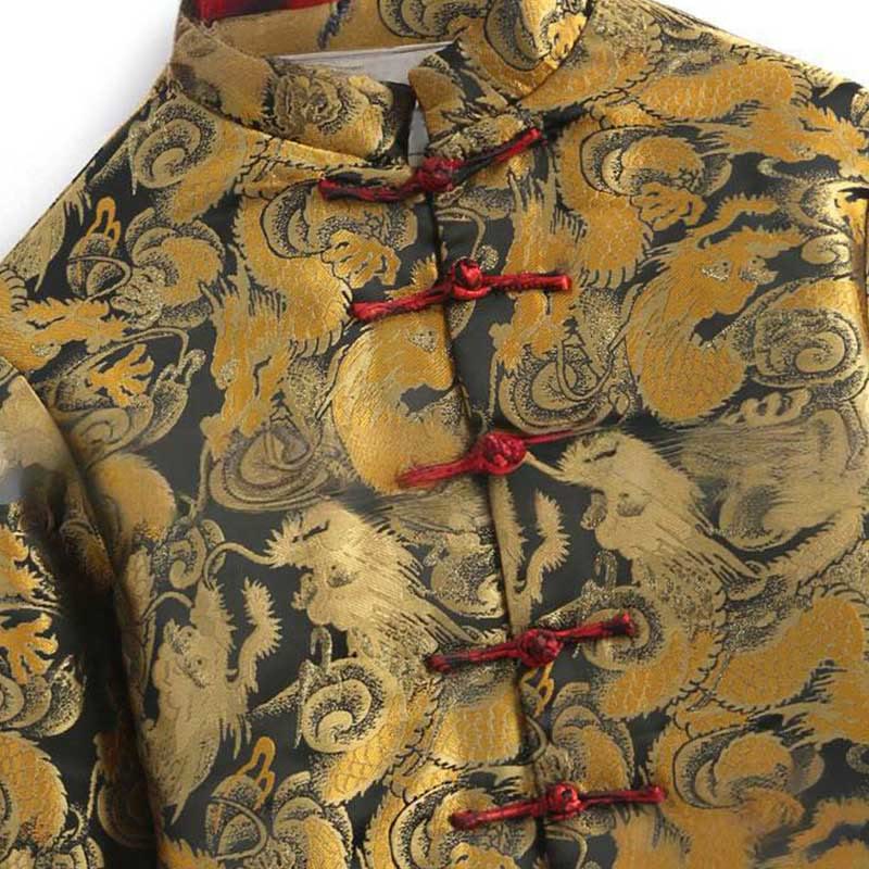 Chaqueta de hombre de manga larga con botones de rana, cálida, jacquard, con diseño de dragón de invierno y Buddha Stones, con bolsillos - image 3