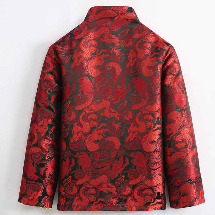 Chaqueta de hombre de manga larga con botones de rana, cálida, jacquard, con diseño de dragón de invierno y Buddha Stones, con bolsillos - image 15