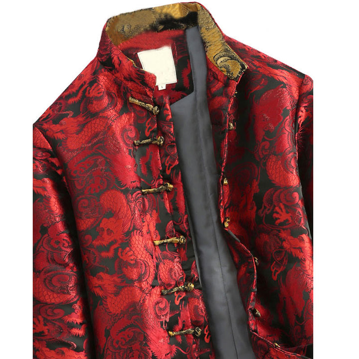 Chaqueta de hombre de manga larga con botones de rana, cálida, jacquard, con diseño de dragón de invierno y Buddha Stones, con bolsillos - image 16
