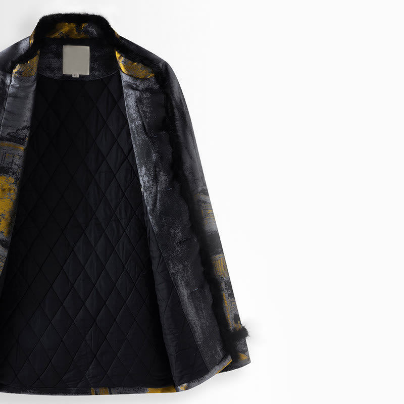 Chaqueta de manga larga con botones de rana para hombre, con bolsillos, con Buddha Stones, edificios antiguos, árboles - image 3