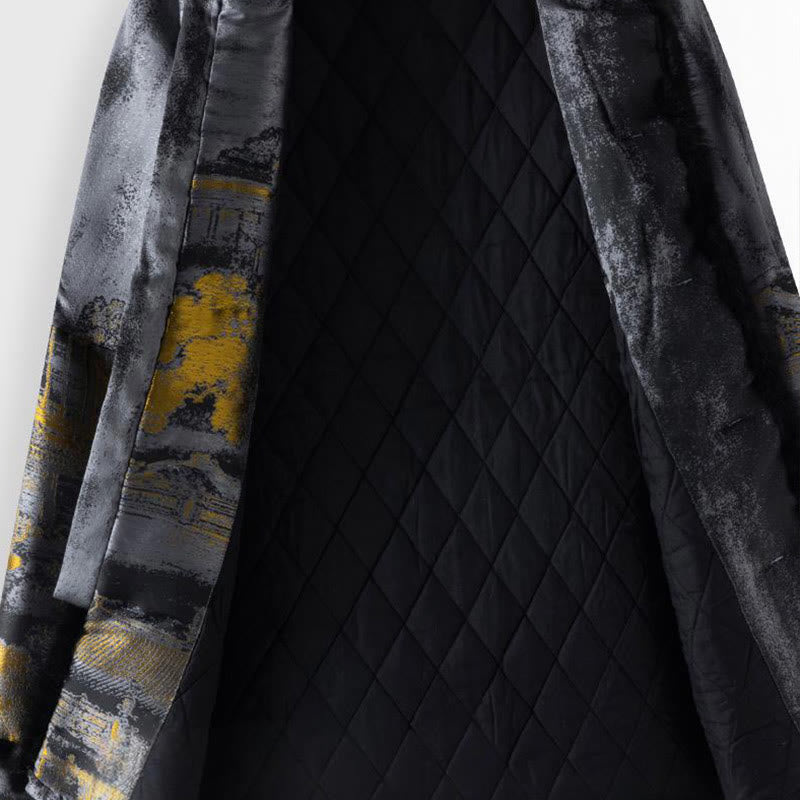 Chaqueta de manga larga con botones de rana para hombre, con bolsillos, con Buddha Stones, edificios antiguos, árboles - image 4