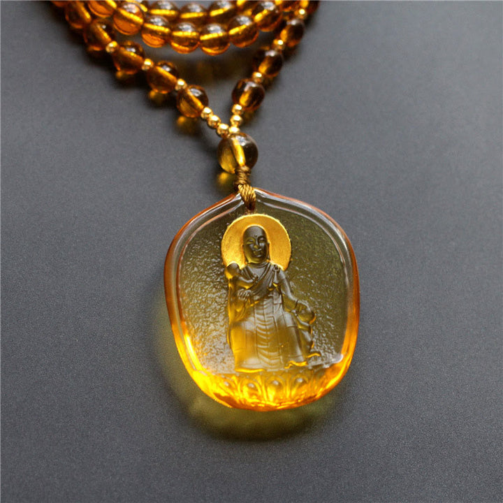 Collar con colgante de Buddha Stones de Buda tibetano, cristal Liuli, Ksitigarbha, Bodhisattva Serenity - Ksitigarbha con un niño y amarillo - image 6