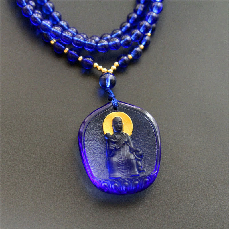 Collar con colgante de Buddha Stones de Buda tibetano, cristal Liuli, Ksitigarbha, Bodhisattva Serenity - Ksitigarbha con un niño y azul - image 4