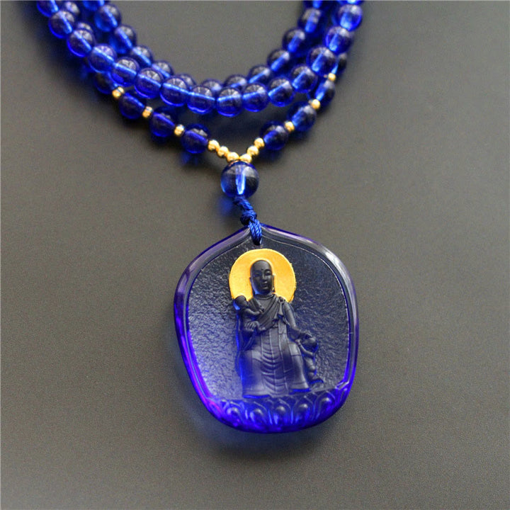 Collar con colgante de Buddha Stones de Buda tibetano, cristal Liuli, Ksitigarbha, Bodhisattva Serenity - Ksitigarbha con un niño y azul - image 4