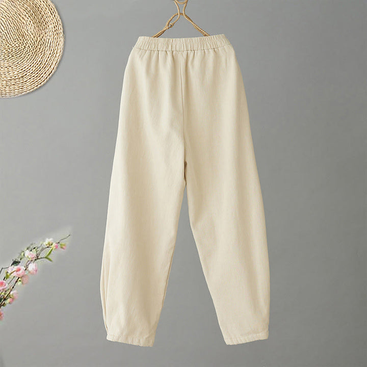 Pantalones tobilleros de algodón con forro polar térmico y bolsillos para mujer de Buddha Stones Winter - image 1