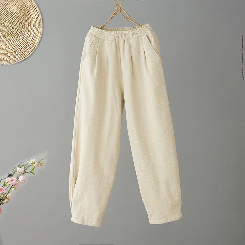 Pantalones tobilleros de algodón con forro polar térmico y bolsillos para mujer de Buddha Stones Winter - Amarillo vara de oro claro - US8-10，UK/AU12-14，EU40-42 (2XL) - image 0