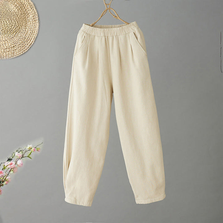 Pantalones tobilleros de algodón con forro polar térmico y bolsillos para mujer de Buddha Stones Winter - Amarillo vara de oro claro - US8-10，UK/AU12-14，EU40-42 (2XL) - image 0