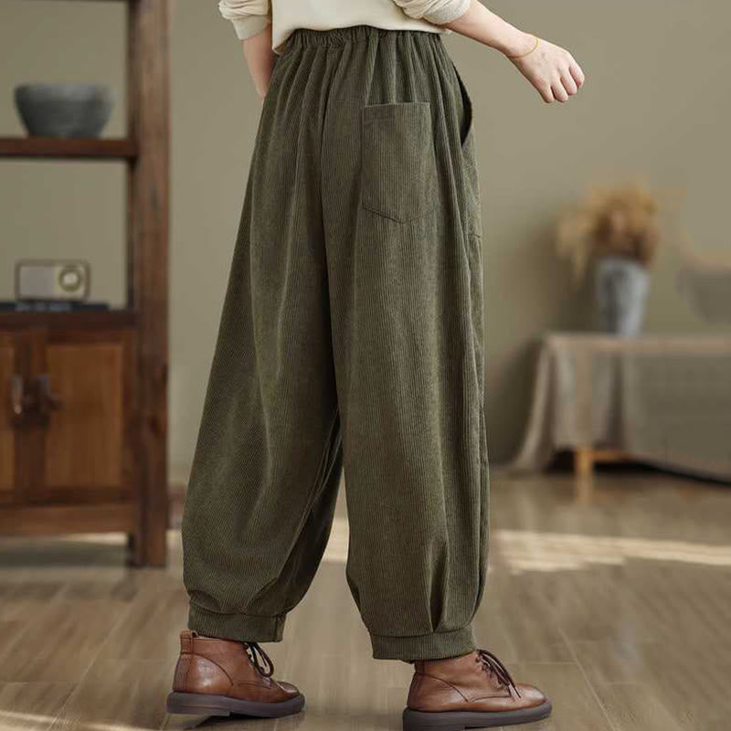 Pantalones harén de pana para mujer, de diseño sencillo, hasta los tobillos, de color liso y con bolsillos , de Buddha Stones, para invierno - image 5