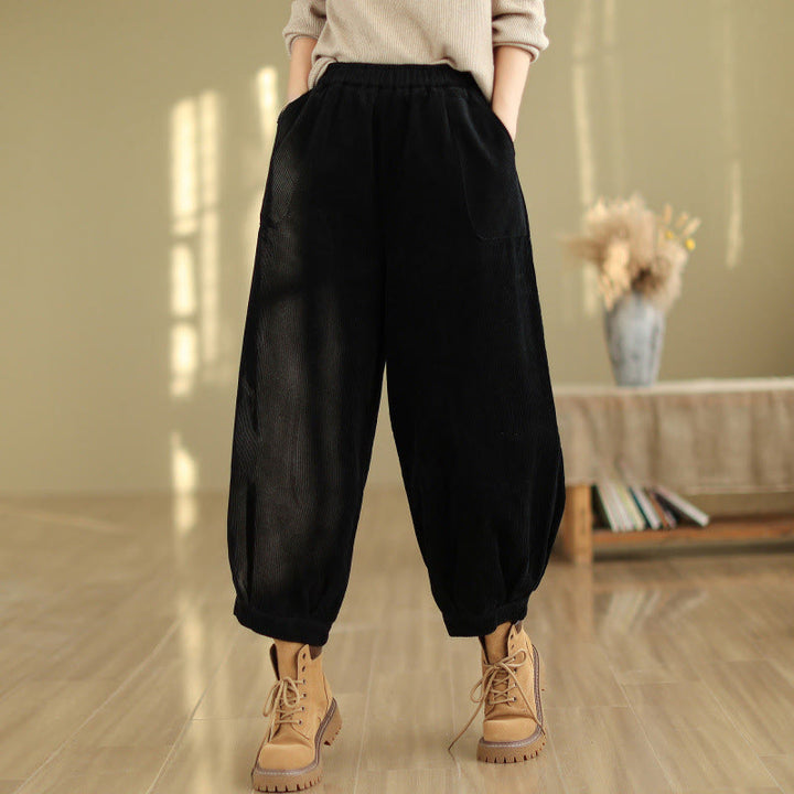 Pantalones harén de pana para mujer con cintura elástica y bolsillos, diseño Buddha Stones - Negro - US8-10，UK/AU12-14，EU40-42 (2XL) - image 6