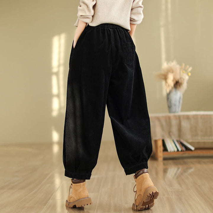 Pantalones harén de pana para mujer con cintura elástica y bolsillos, diseño Buddha Stones - image 11