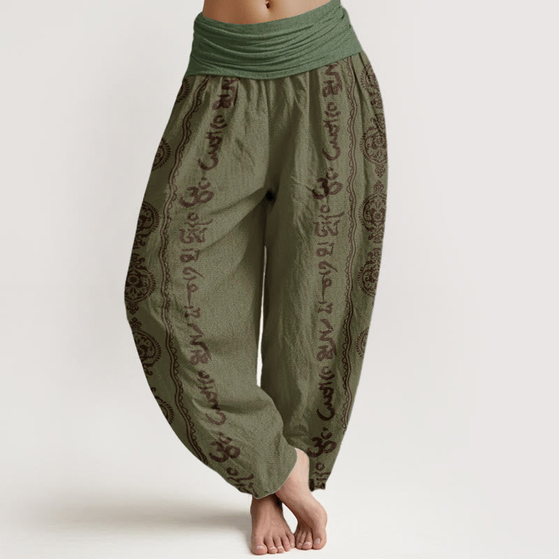 Pantalones harén de algodón puro con diseño de mandala Om Mani Padme Hum y Buddha Stones para mujer con cintura elástica - Verde oliva oscuro - US22，UK/AU26，EU54 (6XL) - image 5