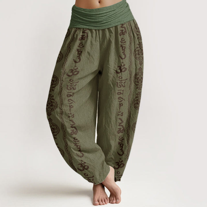 Pantalones harén de algodón puro con diseño de mandala Om Mani Padme Hum y Buddha Stones para mujer con cintura elástica - Verde oliva oscuro - US22，UK/AU26，EU54 (6XL) - image 5