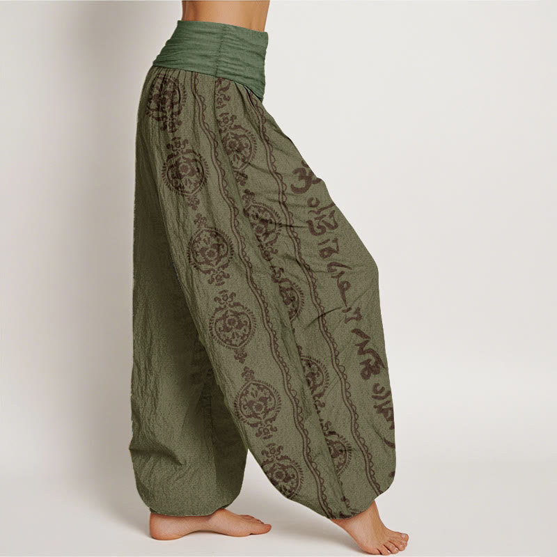 Pantalones harén de algodón puro con diseño de mandala Om Mani Padme Hum y Buddha Stones para mujer con cintura elástica - image 6