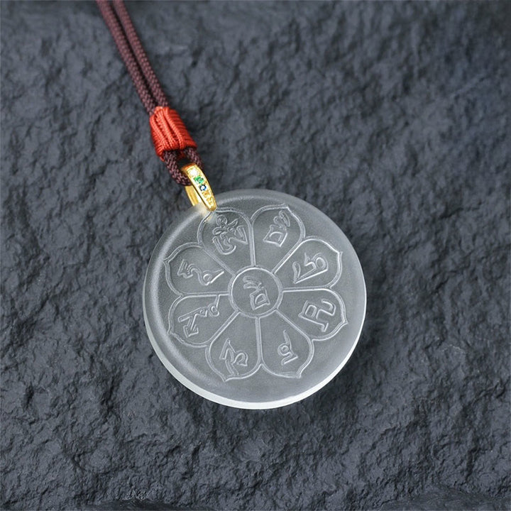 Collar con colgante de ocho pétalos con Buddha Stones, cristal Liuli, mantra del dios de la riqueza y la abundancia - Mantra del Dios de la Riqueza del Cristal Liuli - Blanco - image 4