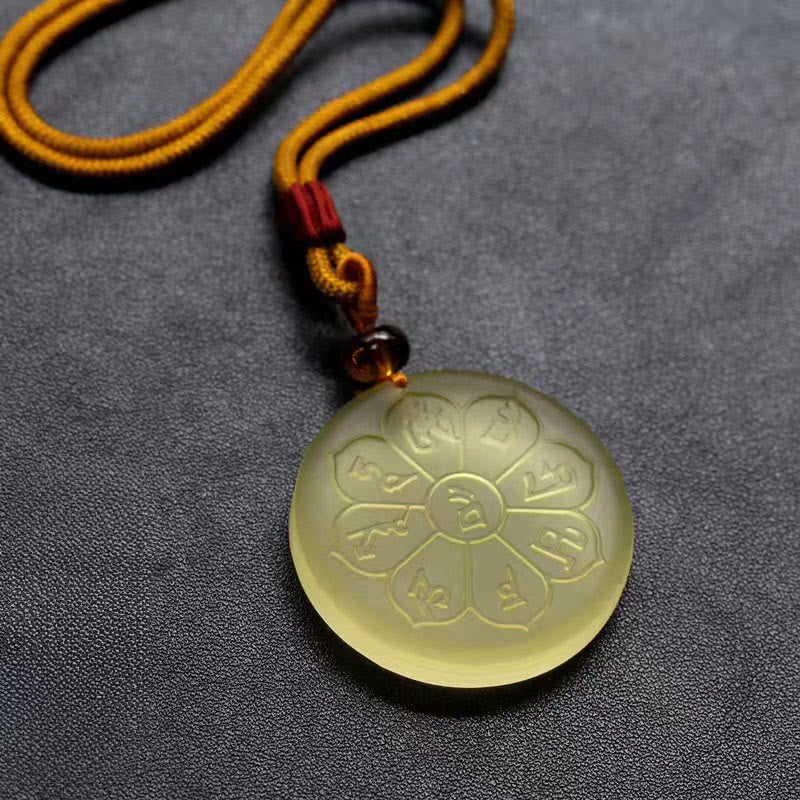 Collar con colgante de ocho pétalos con Buddha Stones, cristal Liuli, mantra del dios de la riqueza y la abundancia - Mantra del Dios de la Riqueza del Cristal Liuli - Amarillo - image 0