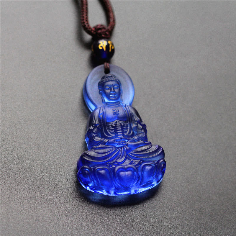 Buddha Stones Colgante de cristal Liuli con Buda de la Medicina de la Serenidad - image 2