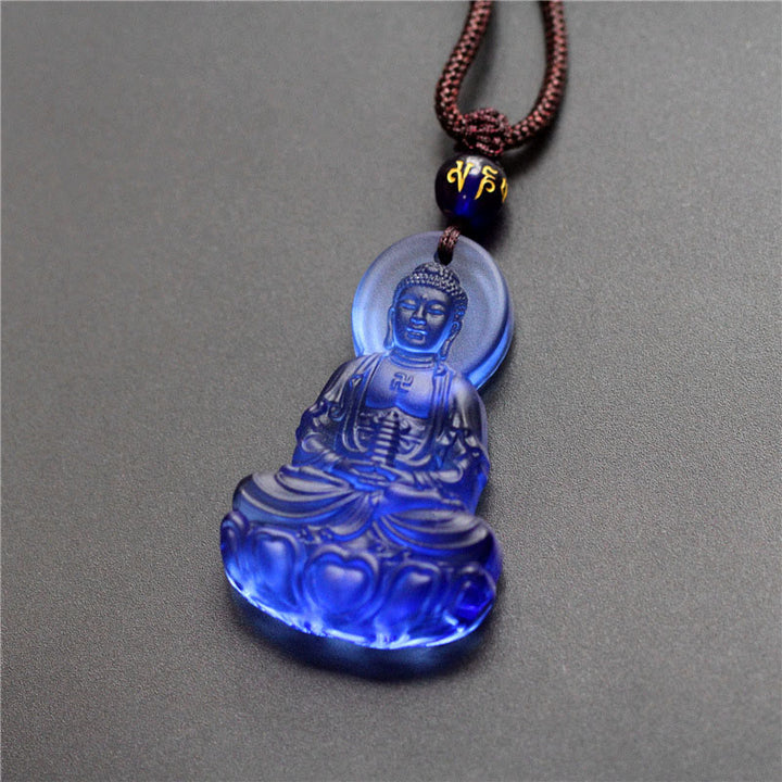Buddha Stones Colgante de cristal Liuli con Buda de la Medicina de la Serenidad - Buda de la Medicina Azul - image 1