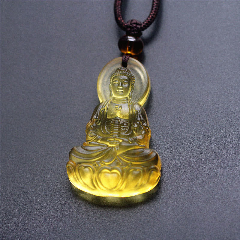 Buddha Stones Colgante de cristal Liuli con Buda de la Medicina de la Serenidad - Buda de la Medicina-Amarillo - image 3