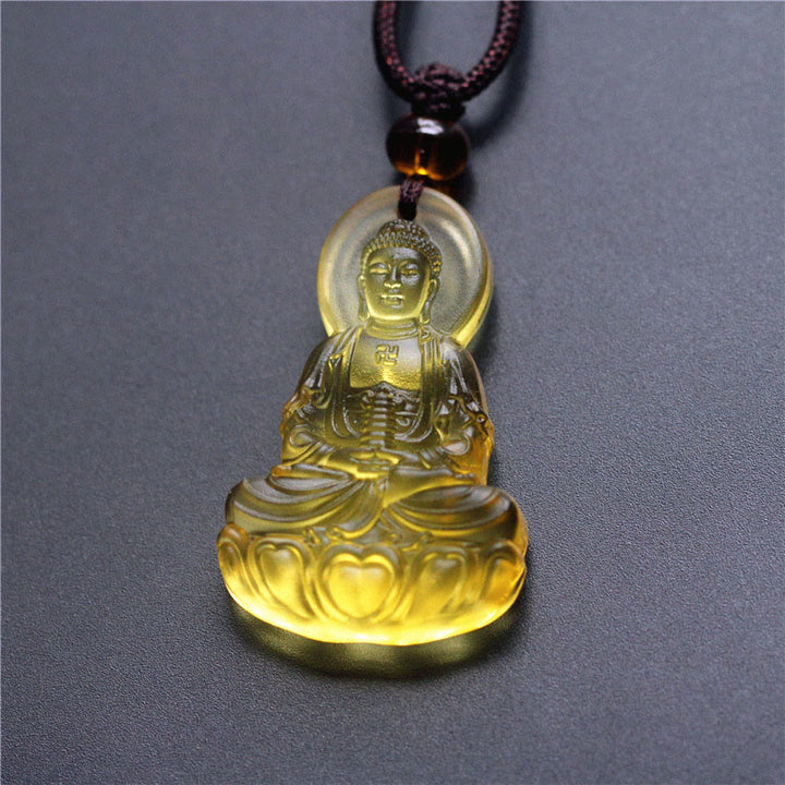 Buddha Stones Colgante de cristal Liuli con Buda de la Medicina de la Serenidad - Buda de la Medicina-Amarillo - image 3