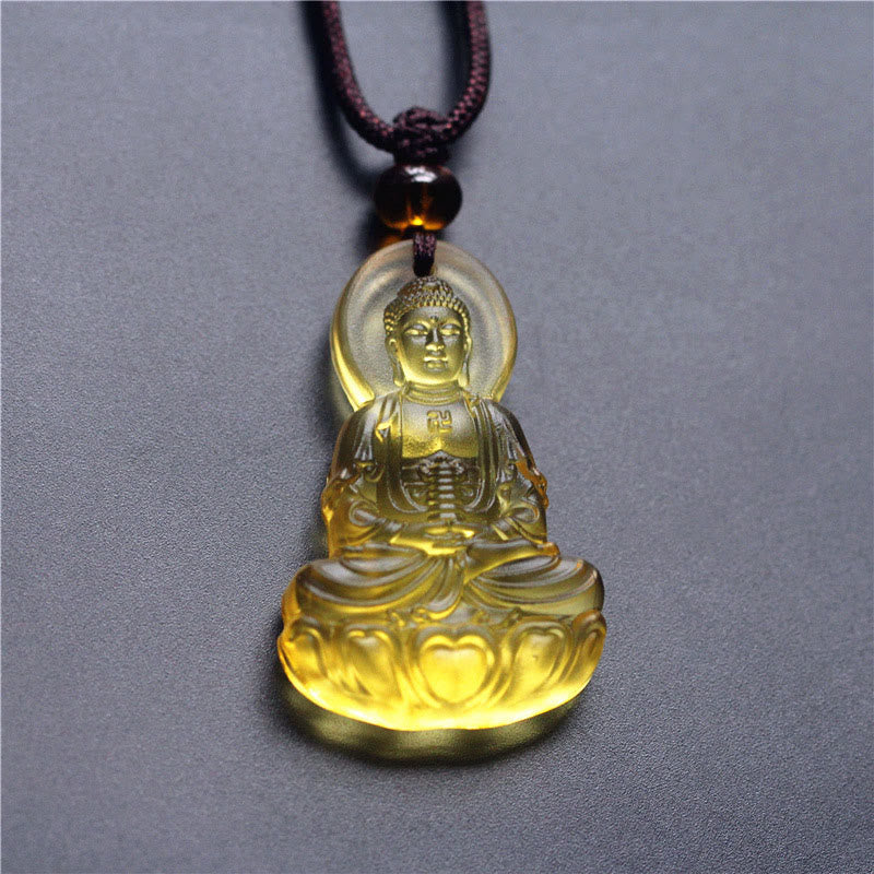 Buddha Stones Colgante de cristal Liuli con Buda de la Medicina de la Serenidad - image 4
