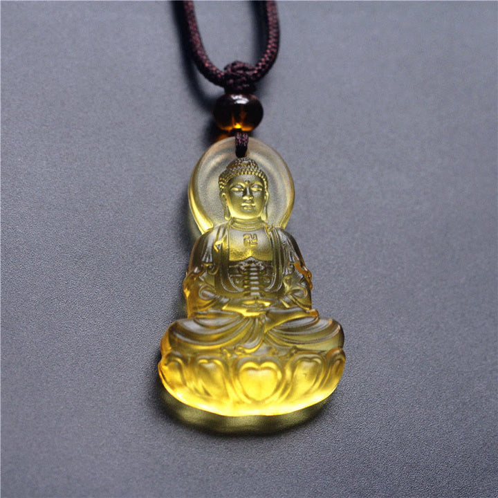 Buddha Stones Colgante de cristal Liuli con Buda de la Medicina de la Serenidad - image 4