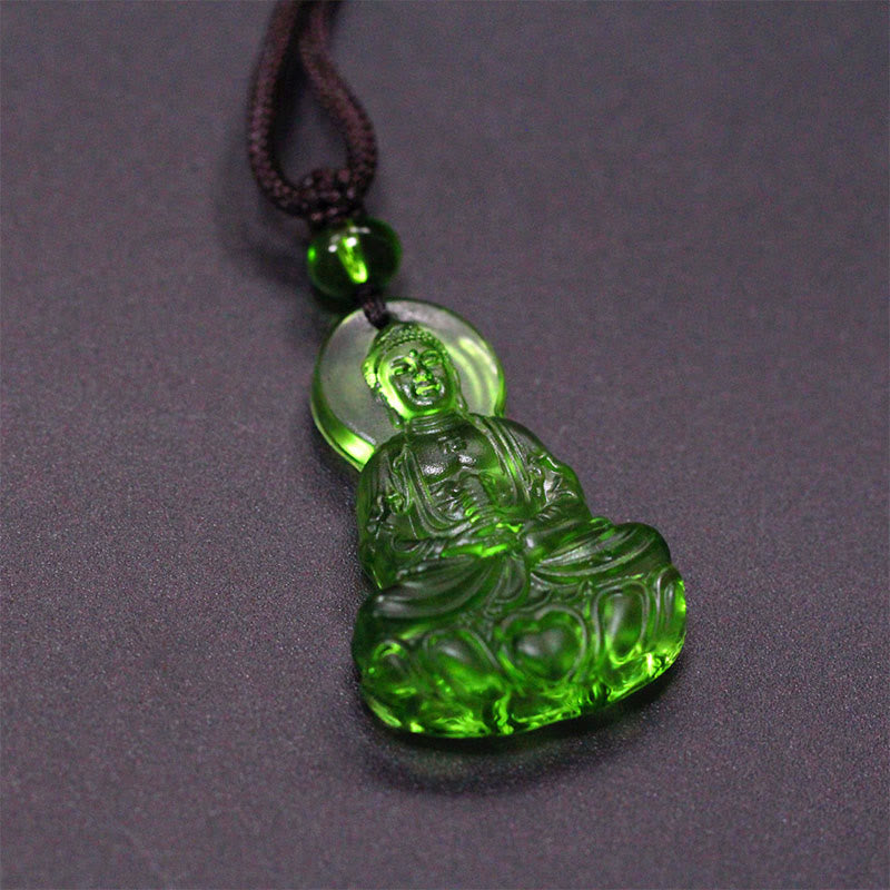 Buddha Stones Colgante de cristal Liuli con Buda de la Medicina de la Serenidad - Buda de la Medicina-Verde - image 0
