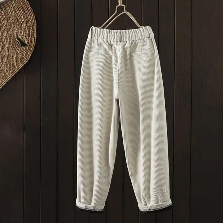 Pantalones harén Buddha Stones de invierno para mujer, de pana lisa, de algodón, de cintura alta, forrados con vellón y bolsillos - image 1