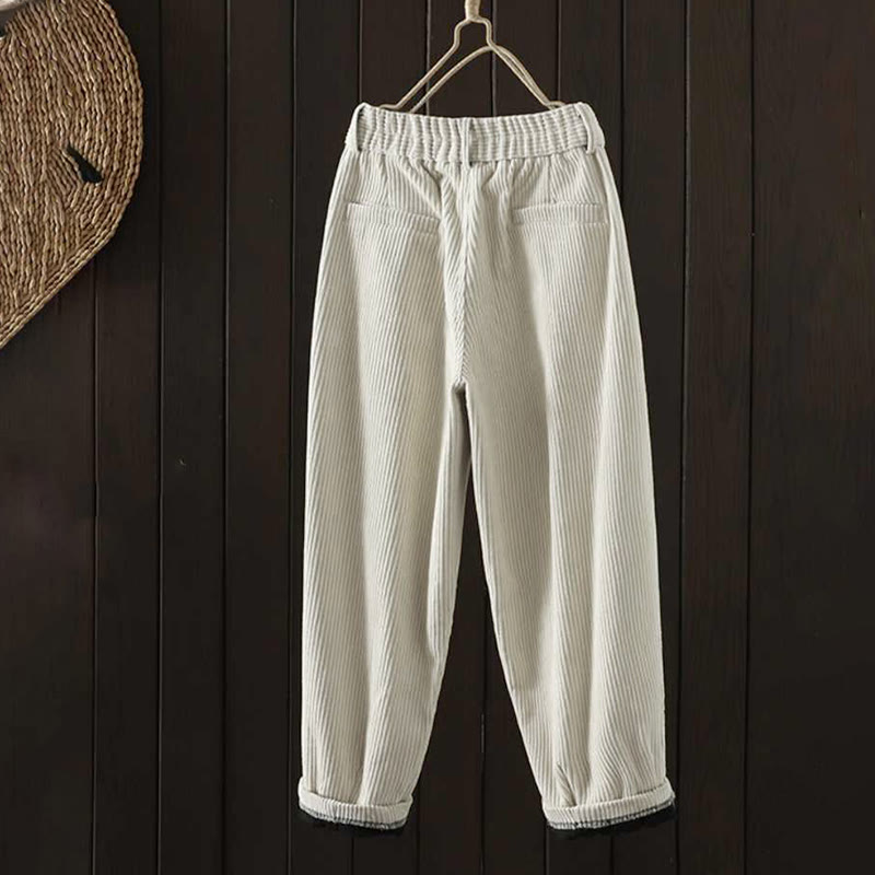 Pantalones harén Buddha Stones de invierno para mujer, de pana lisa, de algodón, de cintura alta, forrados con vellón y bolsillos - image 1