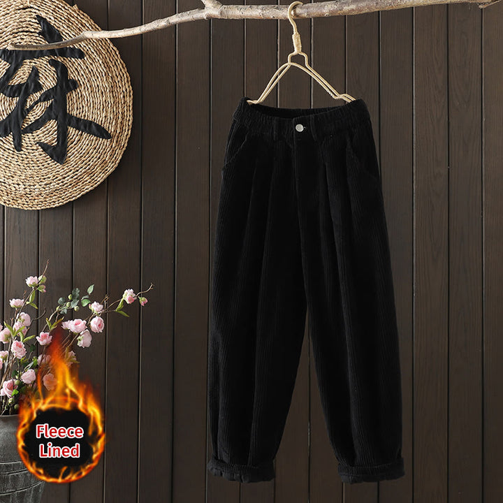 Pantalones harén Buddha Stones de invierno para mujer, de pana lisa, de algodón, de cintura alta, forrados con vellón y bolsillos - Negro - US8-10，UK/AU12-14，EU40-42 (2XL) - image 11