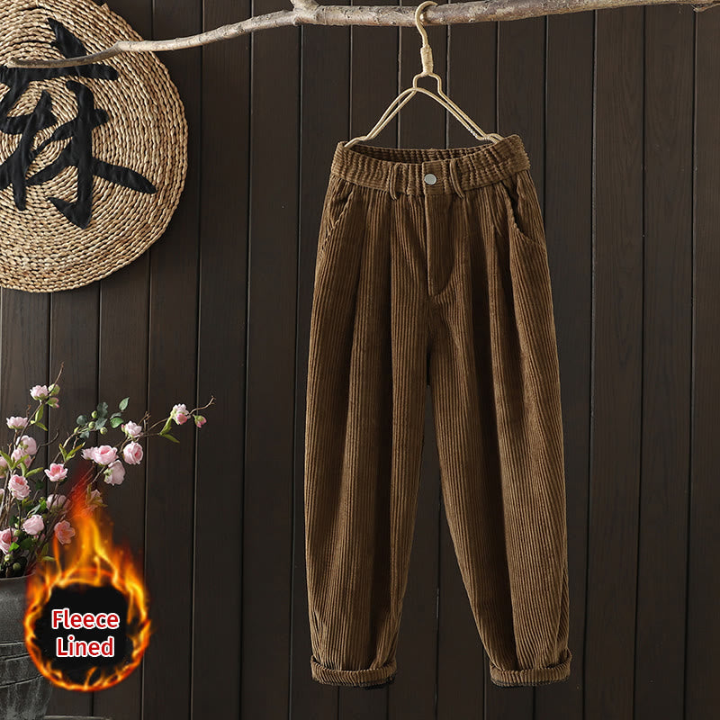 Pantalones harén Buddha Stones de invierno para mujer, de pana lisa, de algodón, de cintura alta, forrados con vellón y bolsillos - SaddleBrown - US8-10，UK/AU12-14，EU40-42 (2XL) - image 18