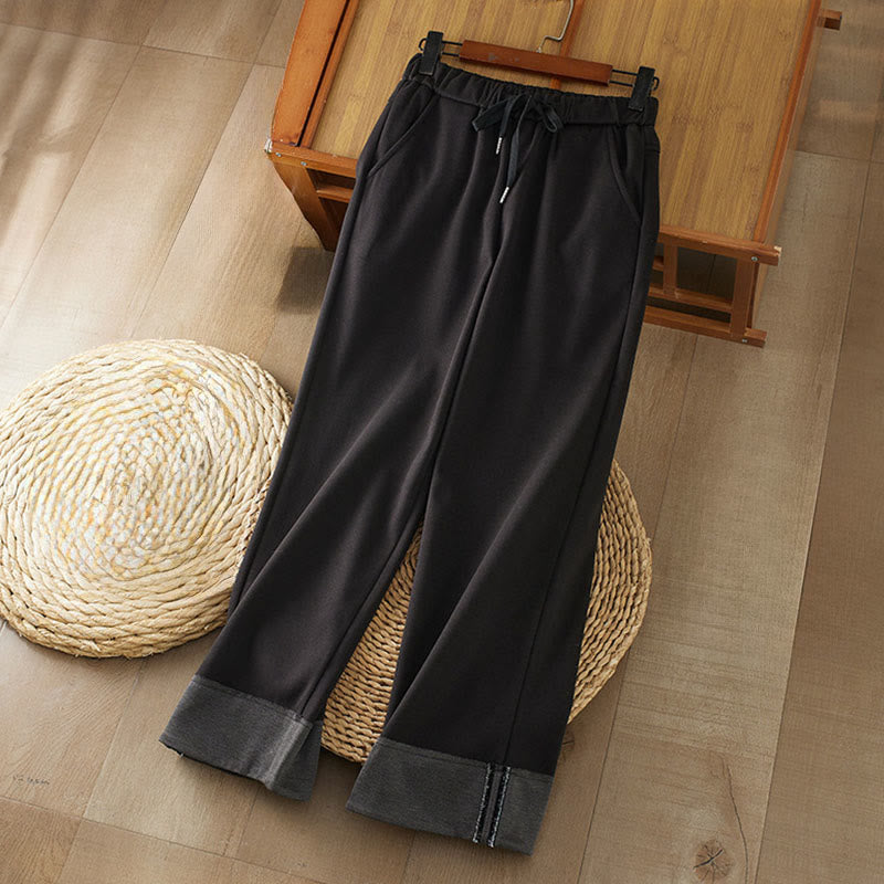 Pantalones de invierno para mujer con cintura elástica, pierna recta y bolsillos, estilo casual , de Buddha Stones - Negro - US8-10，UK/AU12-14，EU40-42 (2XL) - image 0