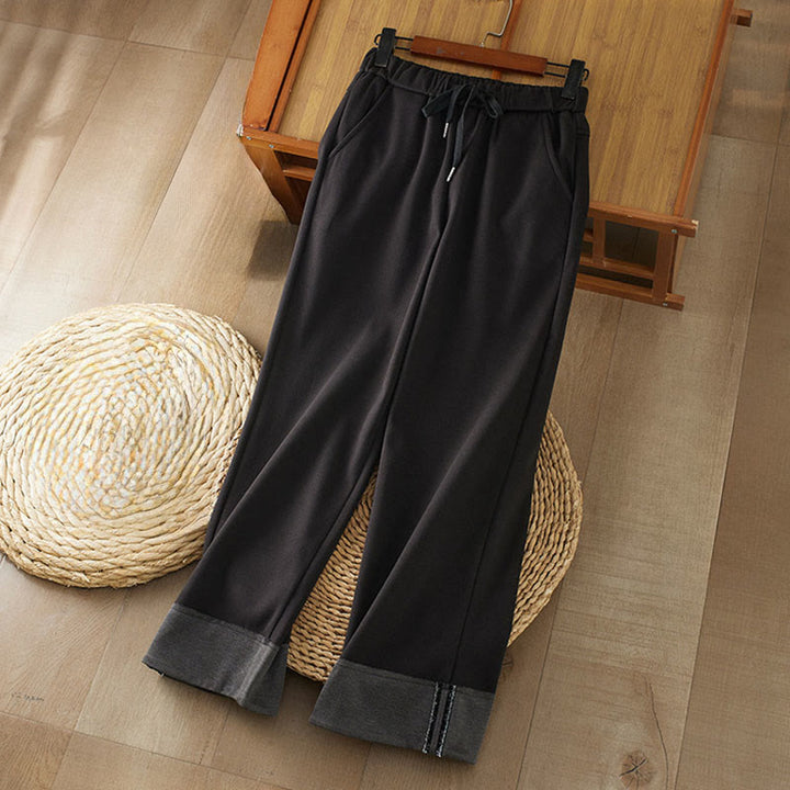 Pantalones de invierno para mujer con cintura elástica, pierna recta y bolsillos, estilo casual , de Buddha Stones - Negro - US8-10，UK/AU12-14，EU40-42 (2XL) - image 0