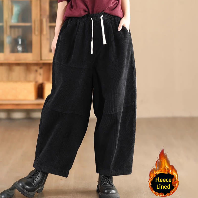 Pantalones térmicos de pana de algodón con forro polar y bolsillos para mujer de Buddha Stones - Negro (forrado de felpa) - US14, UK/AU18, EU46 (4XL) - image 7