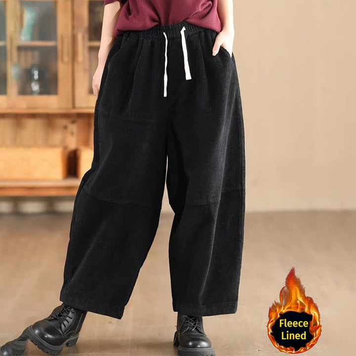 Pantalones térmicos de pana de algodón con forro polar y bolsillos para mujer de Buddha Stones - Negro (forrado con vellón) - US14, UK/AU18, EU46 (4XL) - image 7