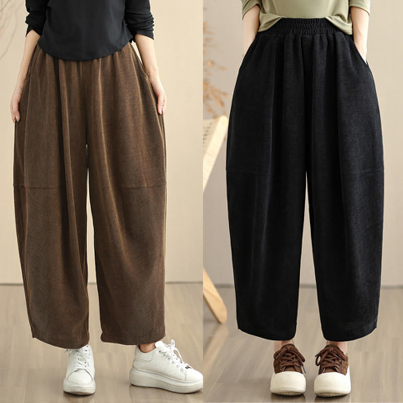 Pantalones harén de pana lisa con bolsillos y diseño patchwork de Buddha Stones para mujer, otoño - image 26