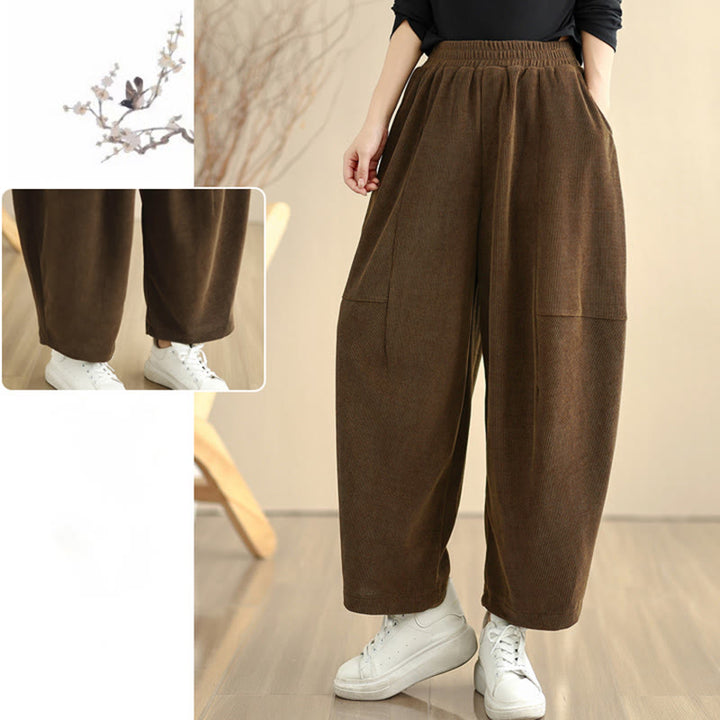 Pantalones harén de pana lisa con bolsillos y diseño patchwork de Buddha Stones para mujer, otoño - image 16