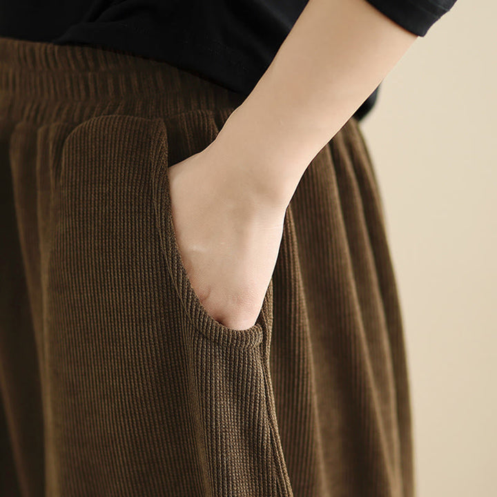 Pantalones harén de pana lisa con bolsillos y diseño patchwork de Buddha Stones para mujer, otoño - image 12