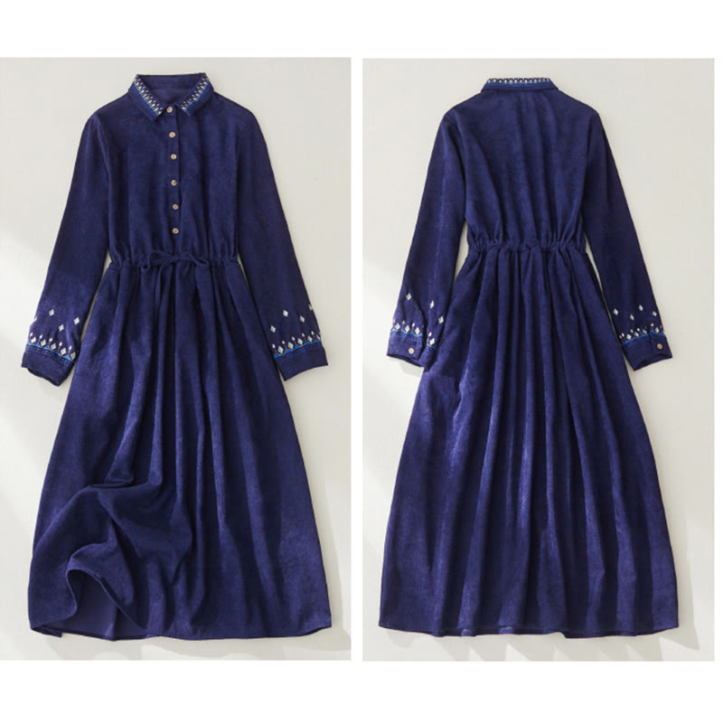 Vestido midi de manga larga con bolsillos y diseño floral bordado con Buddha Stones - image 13